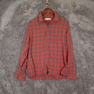 Outerknown Red and Black Plaid Casual Shirt Button Up Organic Cotton Mens Large